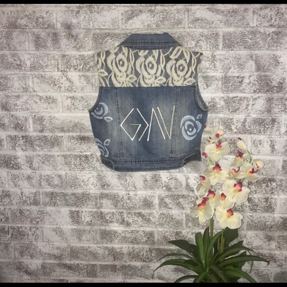 Hand-Painted Christian Flowers Denim & Lace Vest - Picture 4 of 4